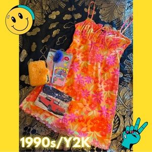 Vintage Retro Late 1990s Y2K 2000s California Concepts Neon Floral Sundress